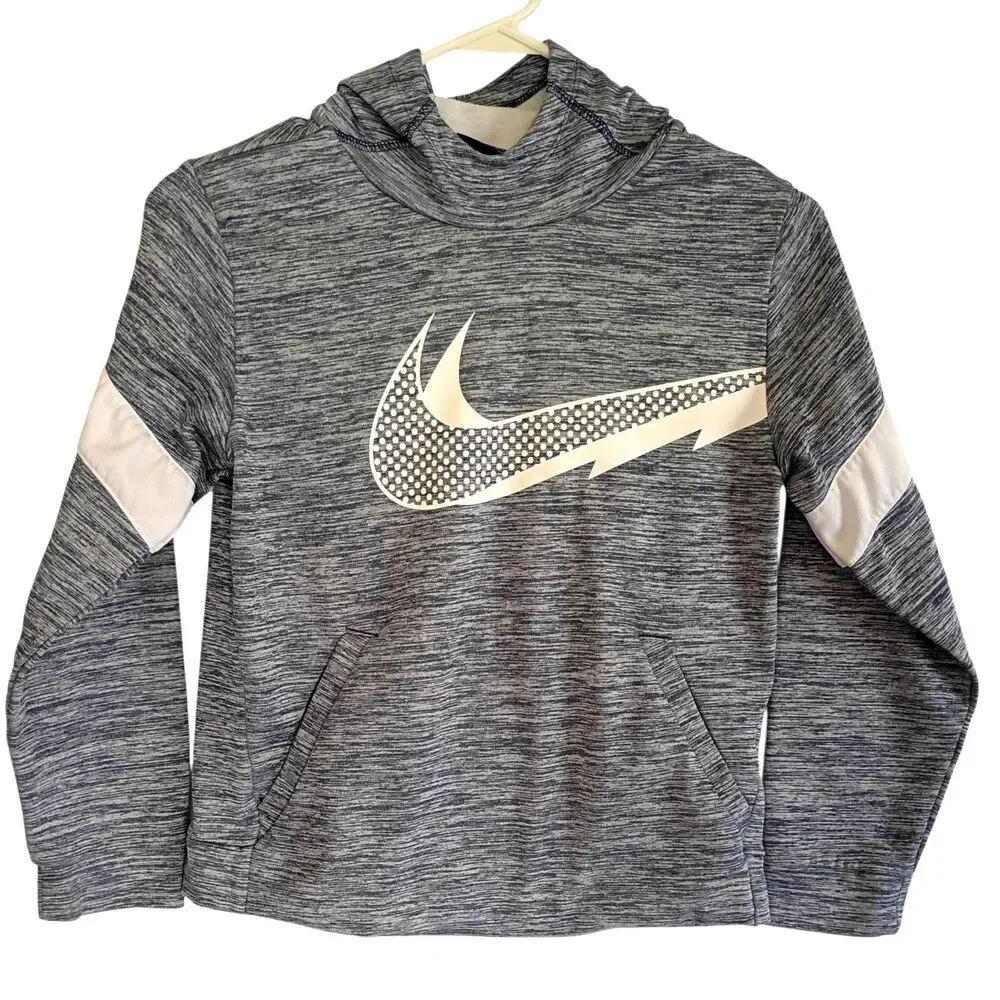 Nike Dri-fit Pullover Hoodie Youth Kids Sz M Front Pocket Fleece Lined Blue/Grey